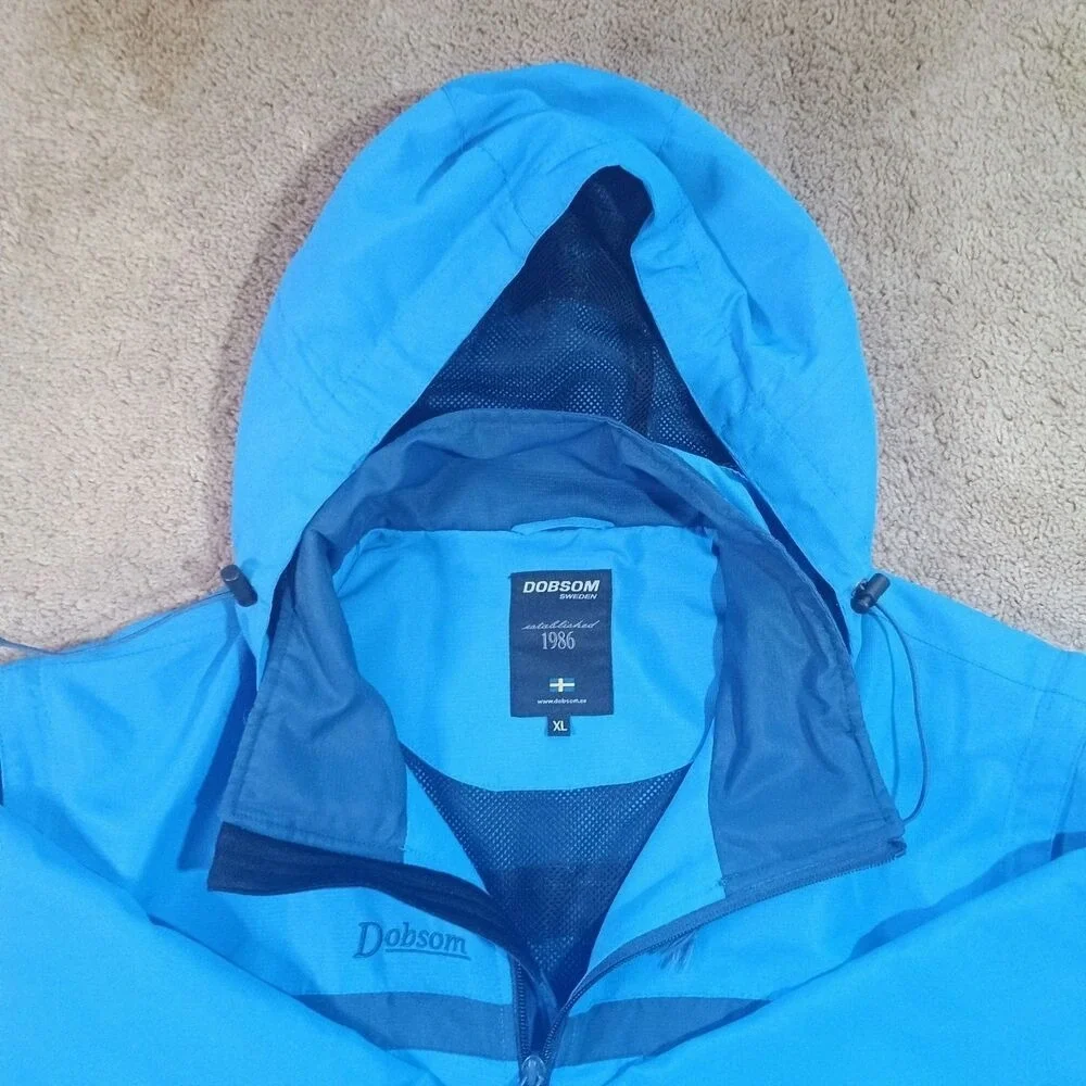 Dobsom Sweden Windbreaker Jacket Mens XL Blue Hooded Gorpcore Outdoor‎ Full Zip